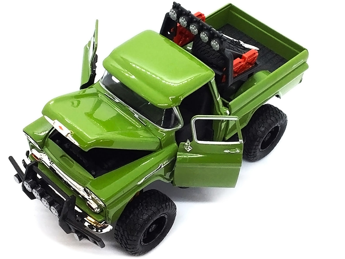 1958 Chevrolet Apache Fleetside Pickup Truck Off Road Green 1/24 Diecast Model