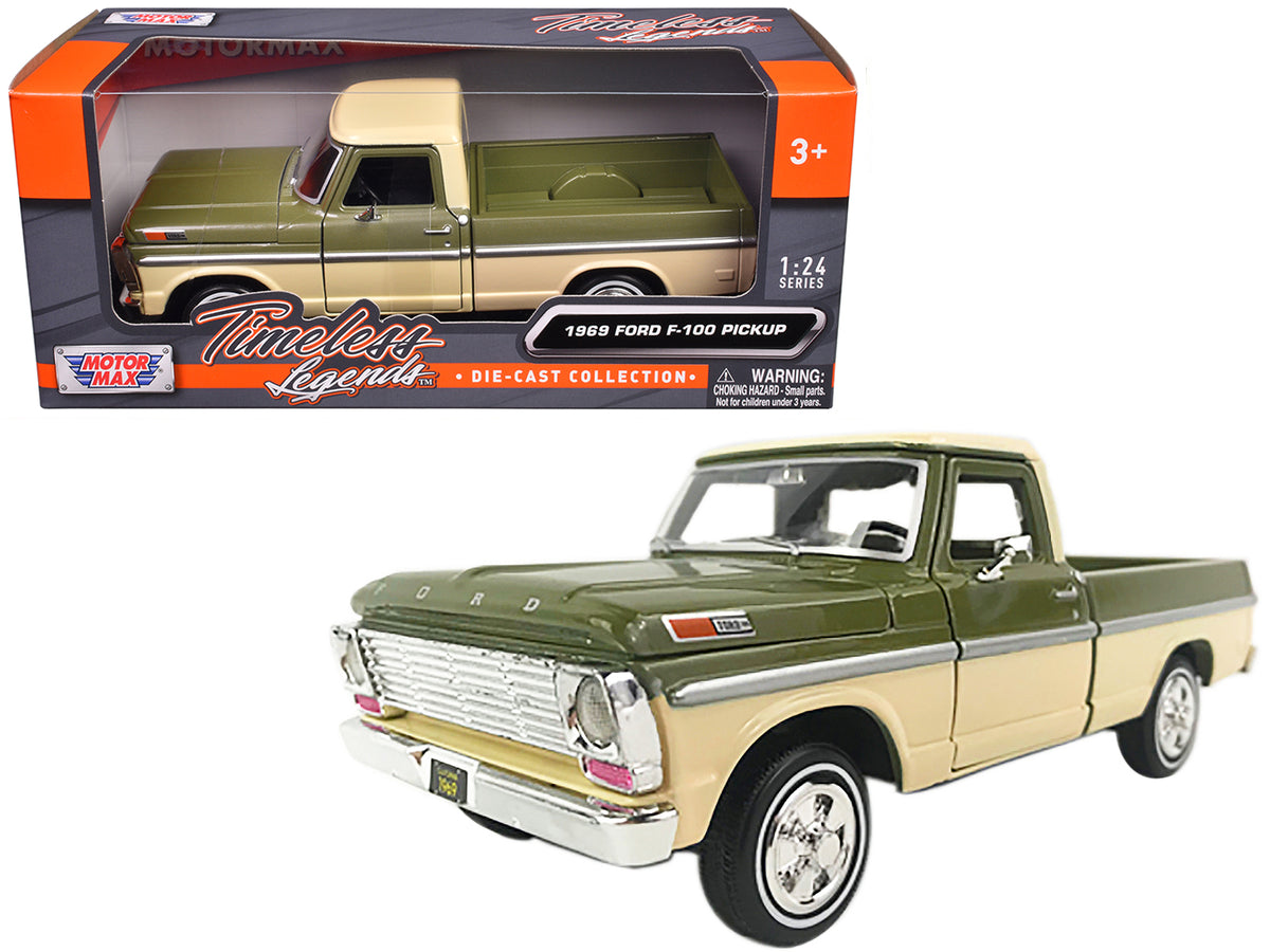 1969 Ford F-100 Pickup Truck Light Green and Cream 1/24 Diecast Model Car