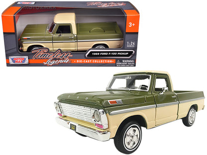 1969 Ford F-100 Pickup Truck Light Green and Cream 1/24 Diecast Model Car