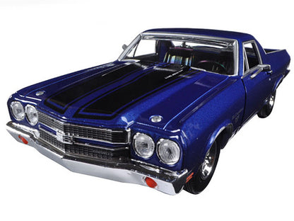 1970 Chevrolet El Camino SS 396 Dark Blue Metallic with Black Stripes 1/24 Diecast Model Car