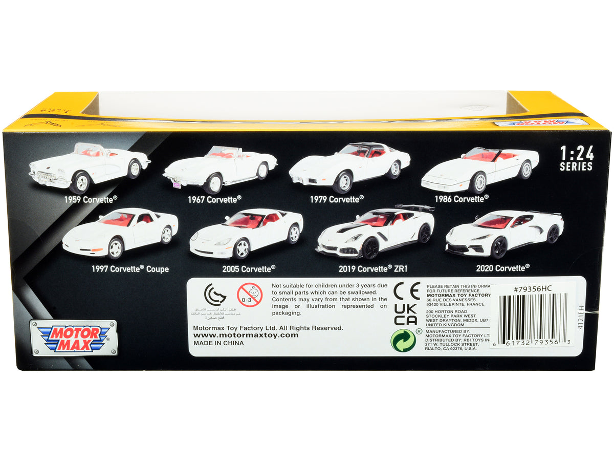 2019 Chevrolet Corvette C7 ZR1 White and Black with Red Interior "History of Corvette" Series 1/24 Diecast Model Car