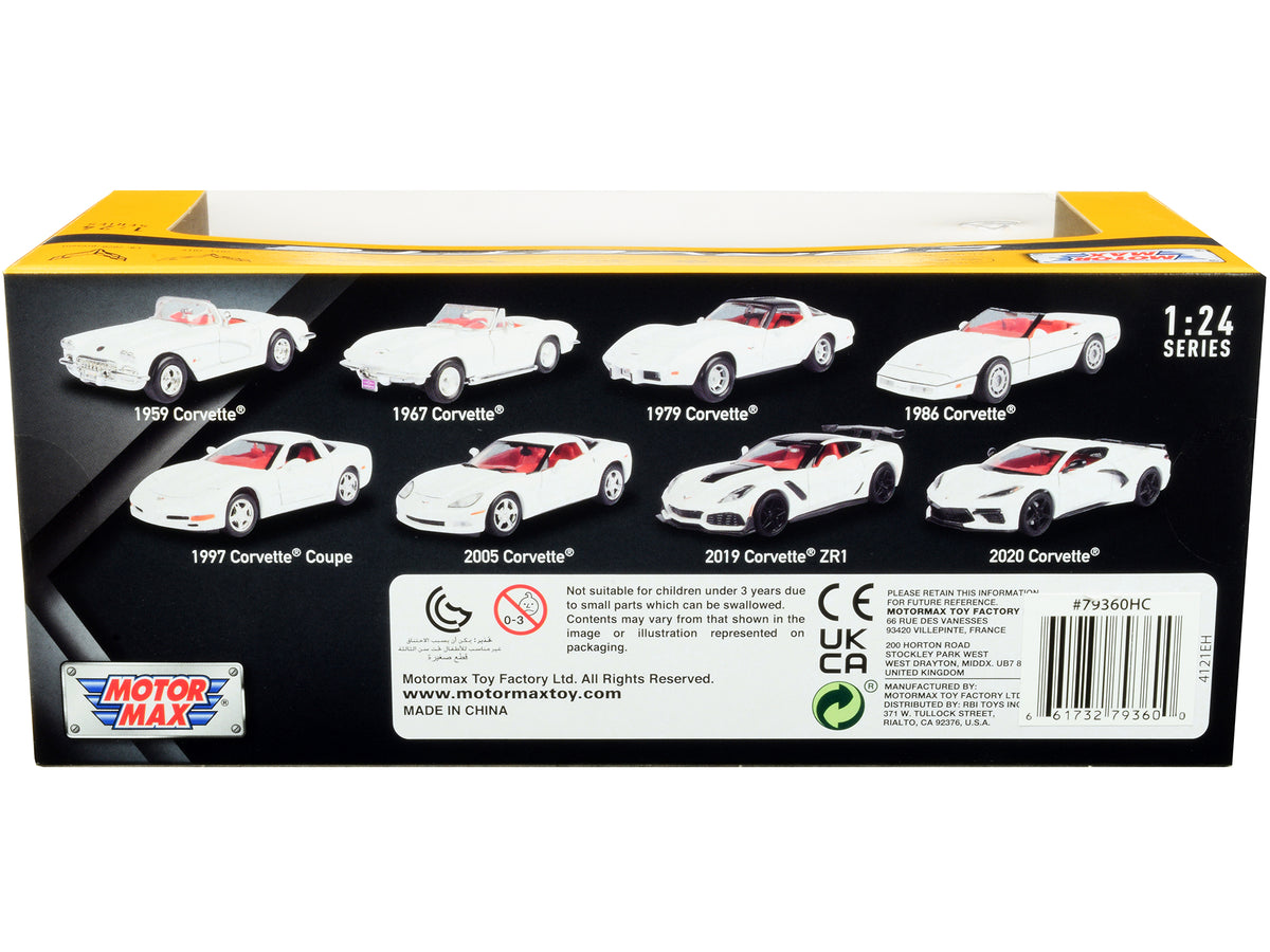 2020 Chevrolet Corvette C8 Stingray White with Red Interior "History of Corvette" Series 1/24 Diecast Model Car
