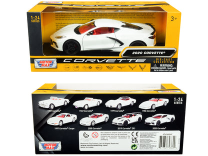 2020 Chevrolet Corvette C8 Stingray White with Red Interior "History of Corvette" Series 1/24 Diecast Model Car
