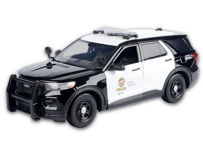 2015 Ford Police Interceptor Utility Black and White "Los Angeles Police Department (LAPD)" with Flashing Light Bar and Front and Rear Lights and Sounds 1/24 Diecast Model Car