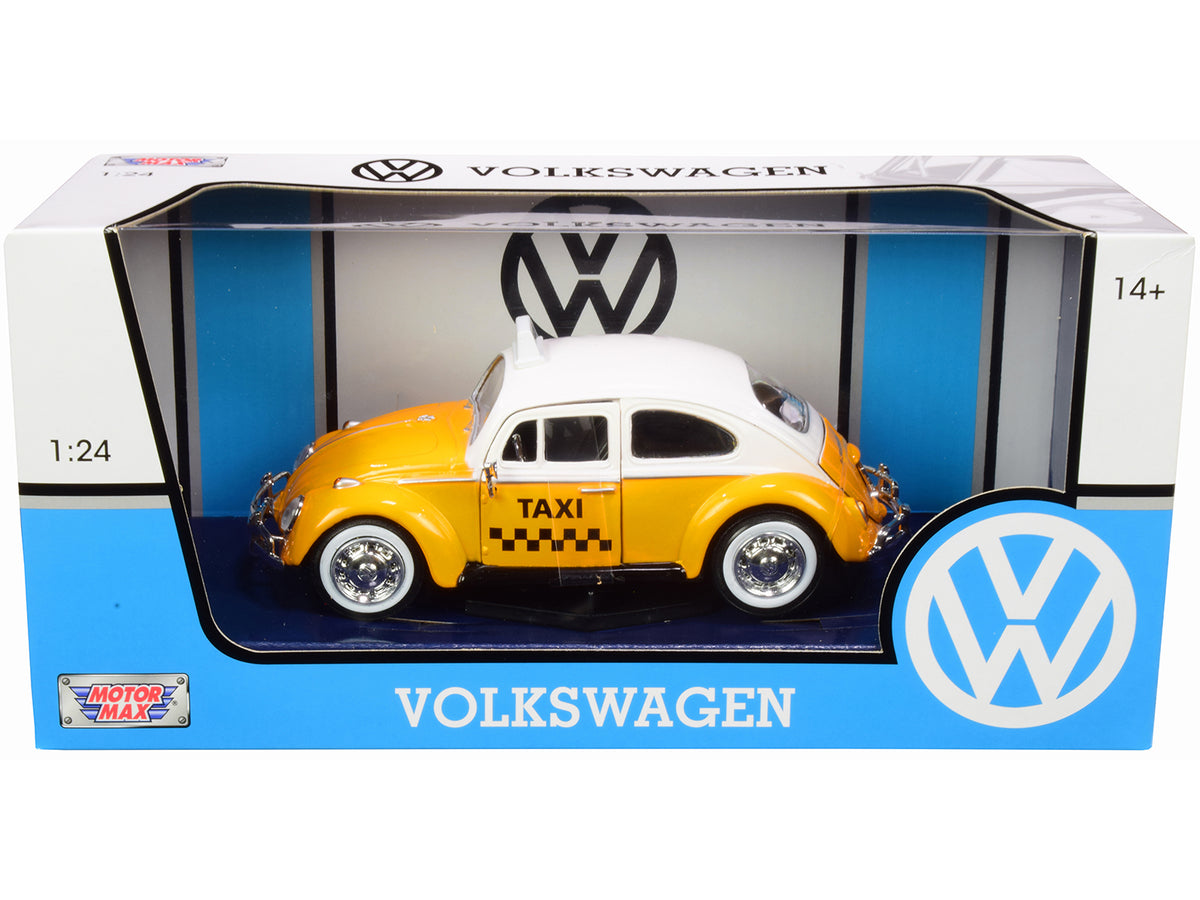 1966 Volkswagen Beetle "Taxi" Yellow with White Top 1/24 Diecast Model Car