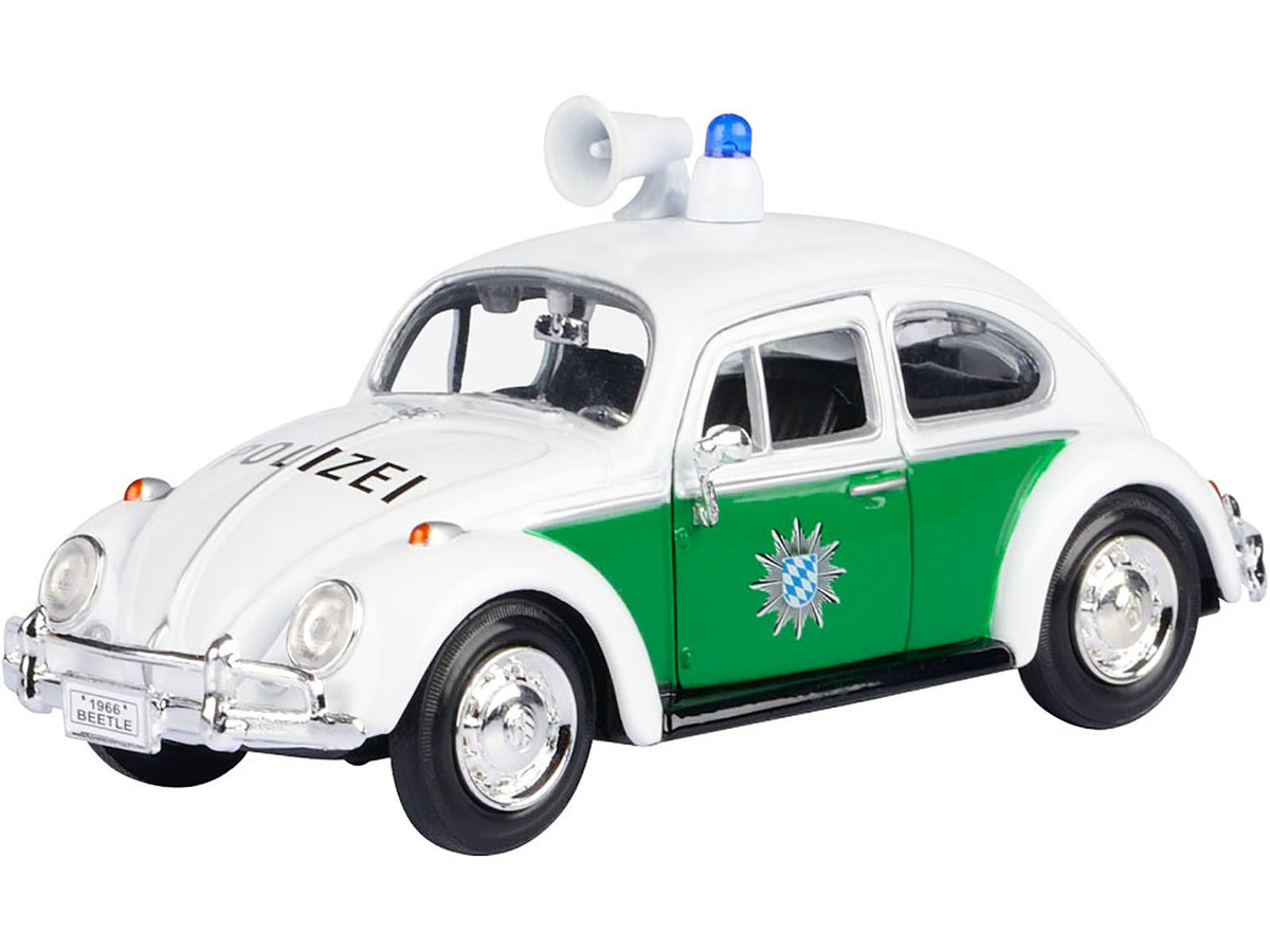 1966 Volkswagen Beetle German Police Car White and Green 1/24 Diecast Model Car