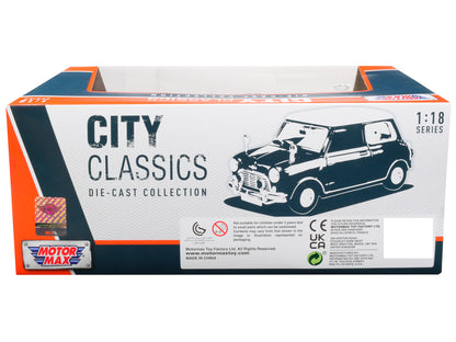 1961-1967 Morris Mini Cooper RHD (Right Hand Drive) Dark Blue with British Flag on the Top and Roof Rack "City Classics" Series 1/18 Diecast Model Car