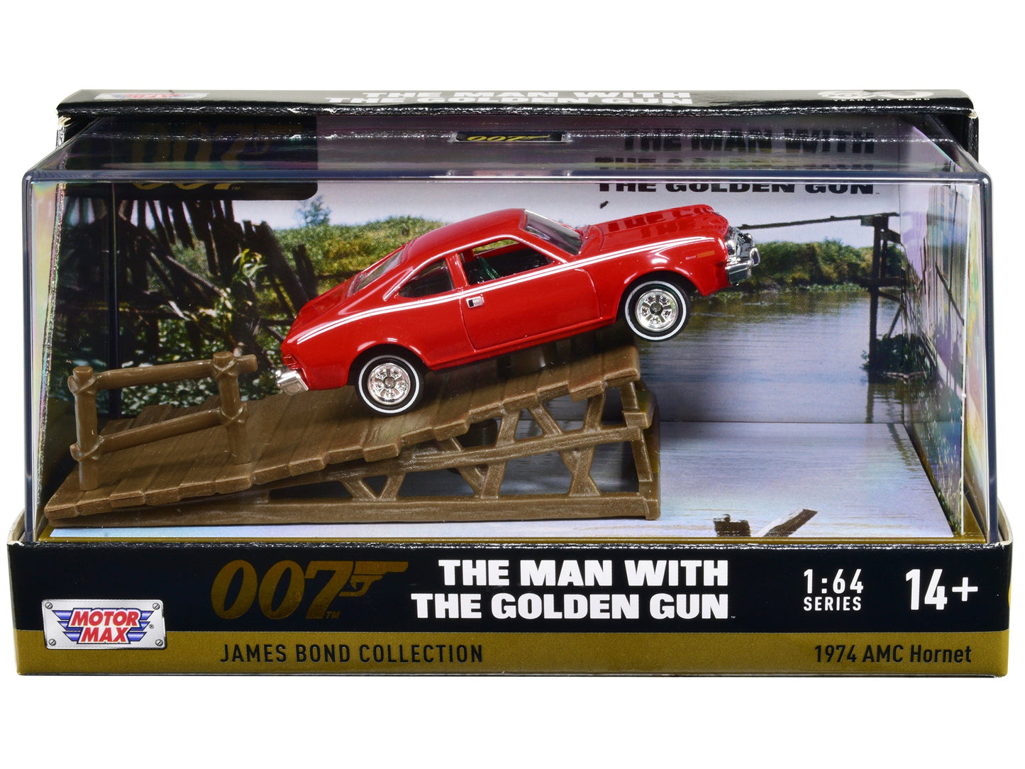 1974 AMC Hornet Red with White Stripes James Bond 007 "The Man with the Golden Gun" (1974) Movie with Display 1/64 Diecast Model Car