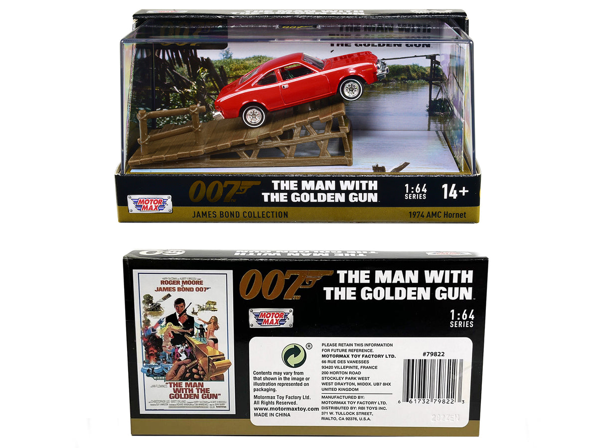 1974 AMC Hornet Red with White Stripes James Bond 007 "The Man with the Golden Gun" (1974) Movie with Display 1/64 Diecast Model Car