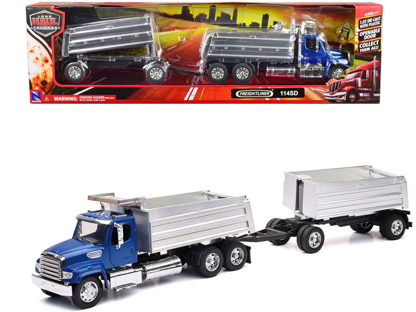 Freightliner 114SD Dump Truck with Twin Dump Body Blue "Long Haul Trucker" Series 1/32 Diecast Model