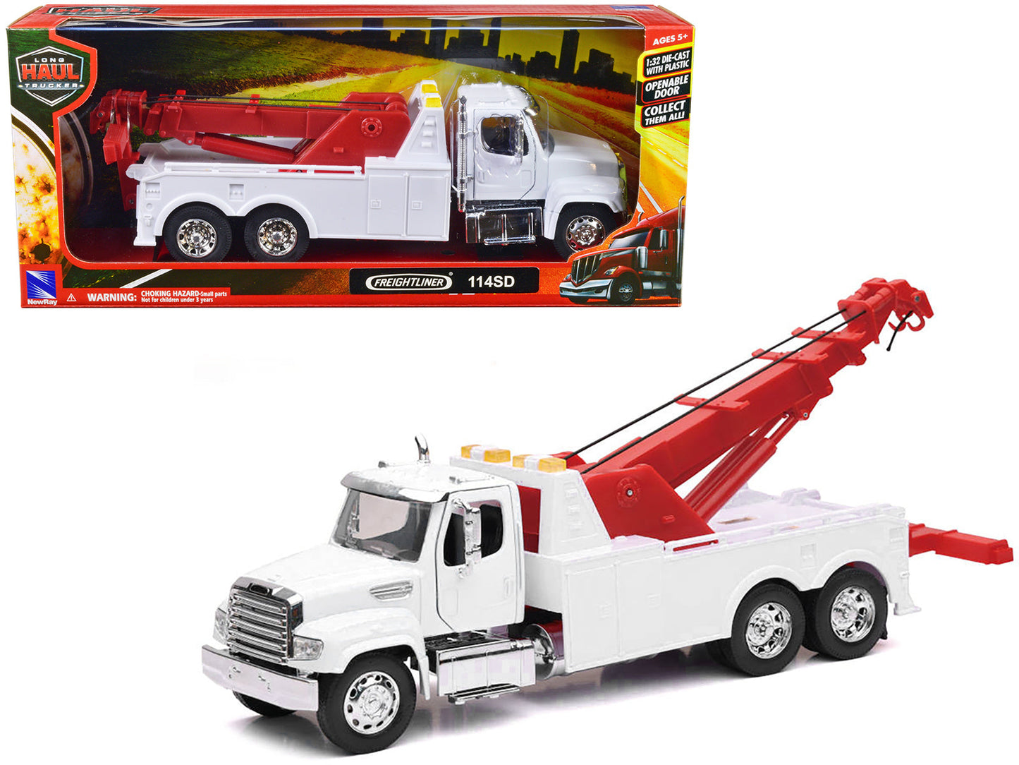Freightliner 114SD Tow Truck White and Red "Long Haul Trucker" Series 1/32 Diecast Model