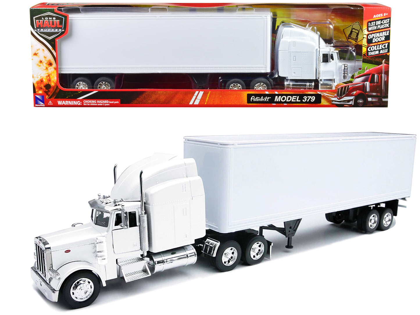 Peterbilt 379 Truck with Dry Goods Trailer White "Long Haul Trucker" Series 1/32 Diecast Model