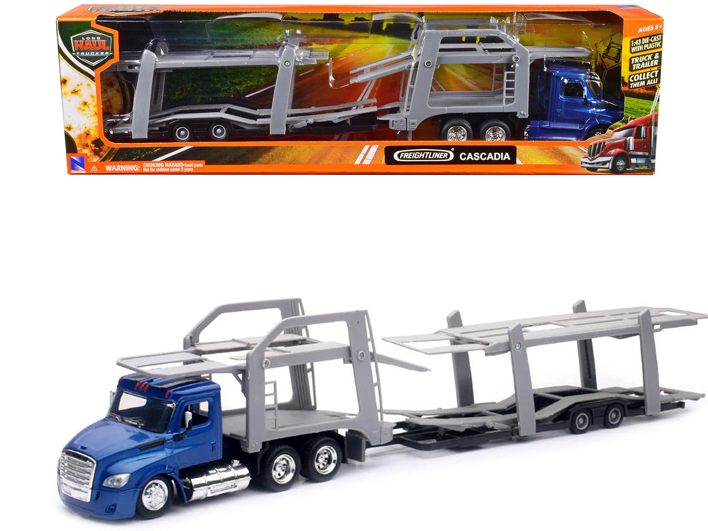 Freightliner Cascadia Auto Transporter Blue Metallic "Long Haul Trucker" Series 1/43 Diecast Model