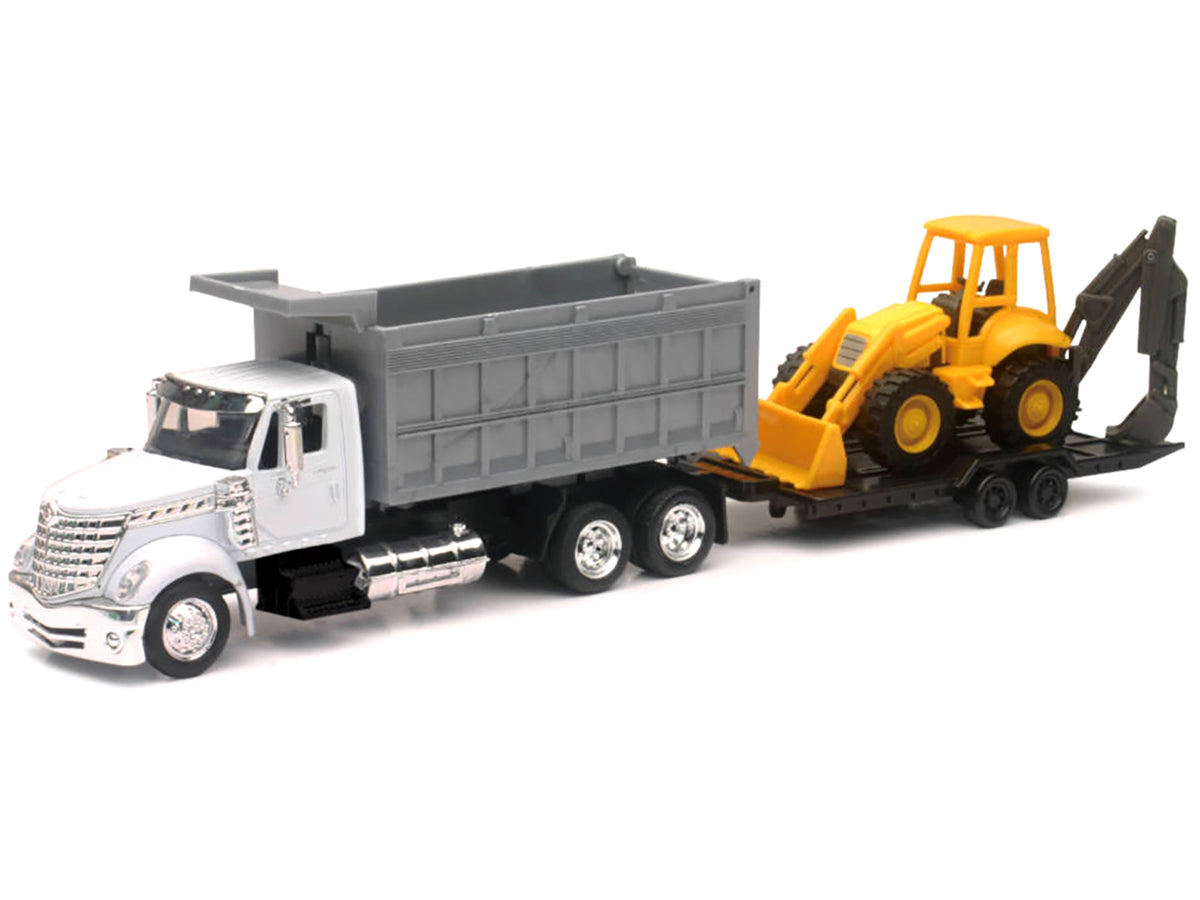 International Lonestar Dump Truck White and Wheel Loader Yellow with Flatbed Trailer "Long Haul Truckers" Series 1/43 Diecast Model