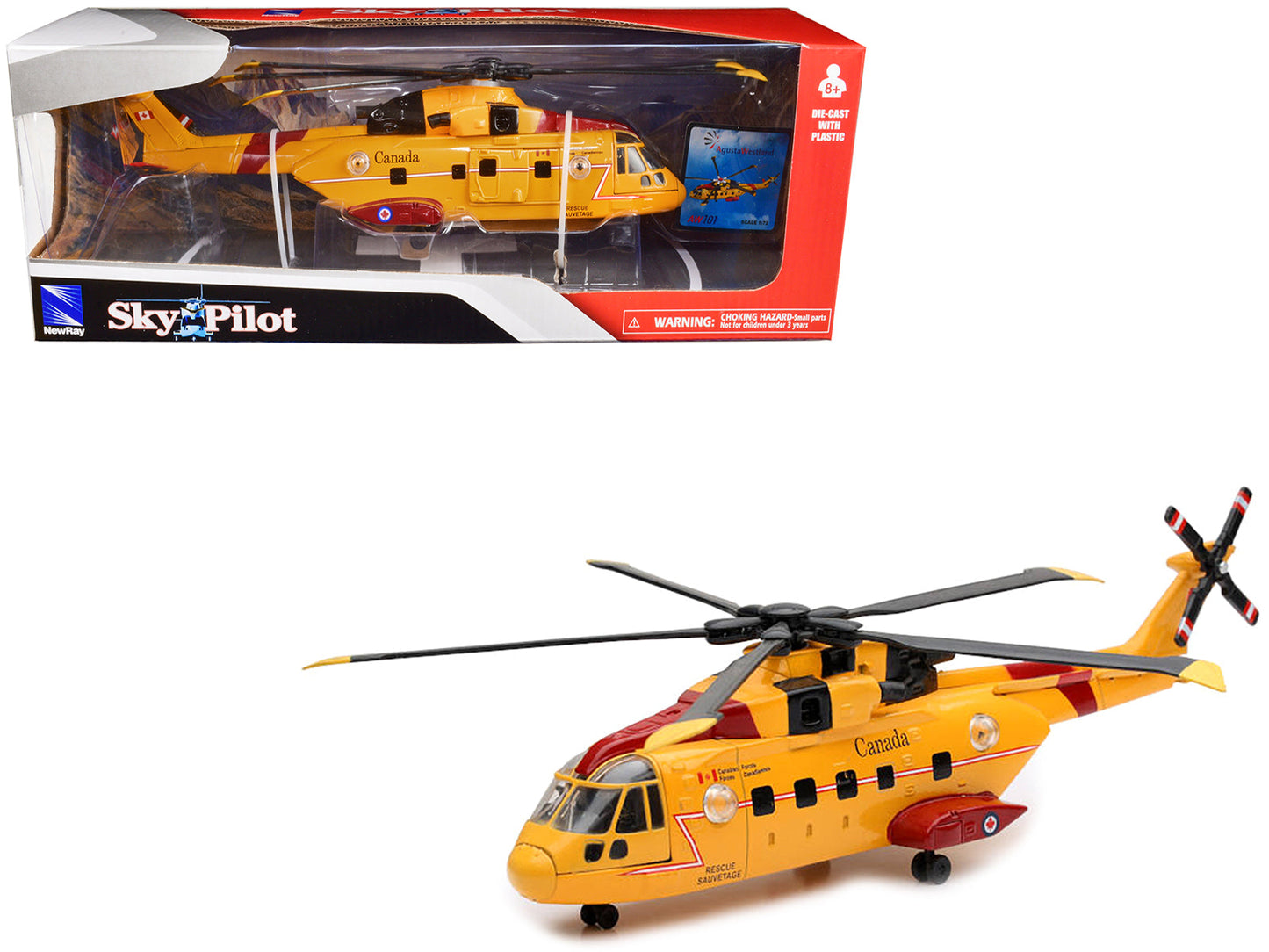 AgustaWestland AW101 (EH101) Helicopter Yellow "Canada Forces Search & Rescue" "Sky Pilot" Series 1/72 Diecast Model