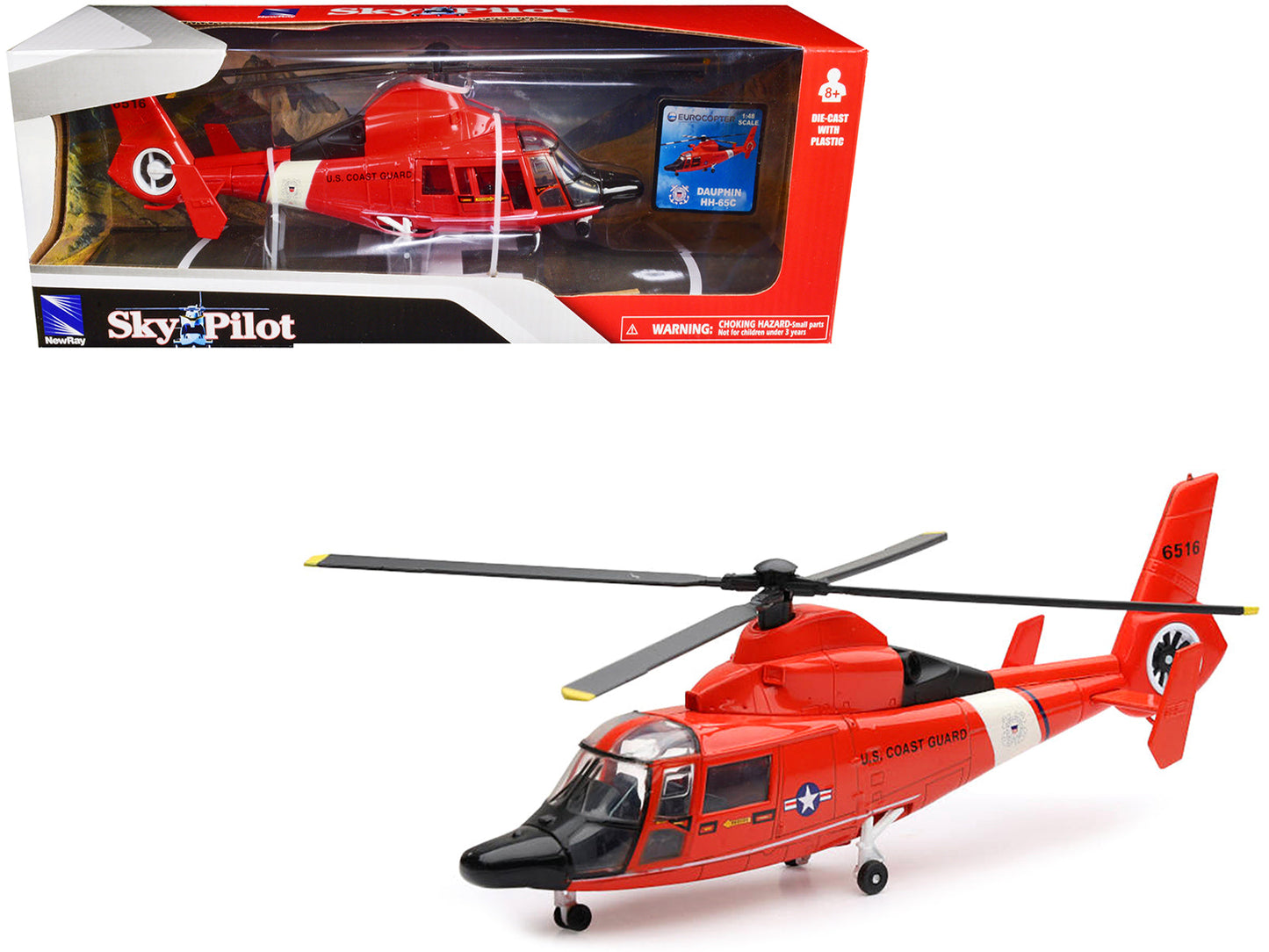Eurocopter Dauphin HH-65C Helicopter Red "United States Coast Guard" "Sky Pilot" Series 1/48 Diecast Model