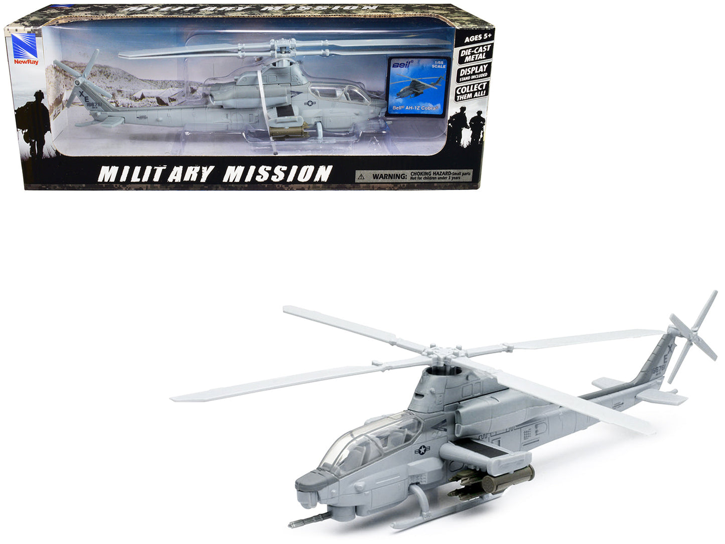 Bell AH-1Z Cobra Helicopter Gray "US Air Force" "Military Mission" Series 1/55 Diecast Model