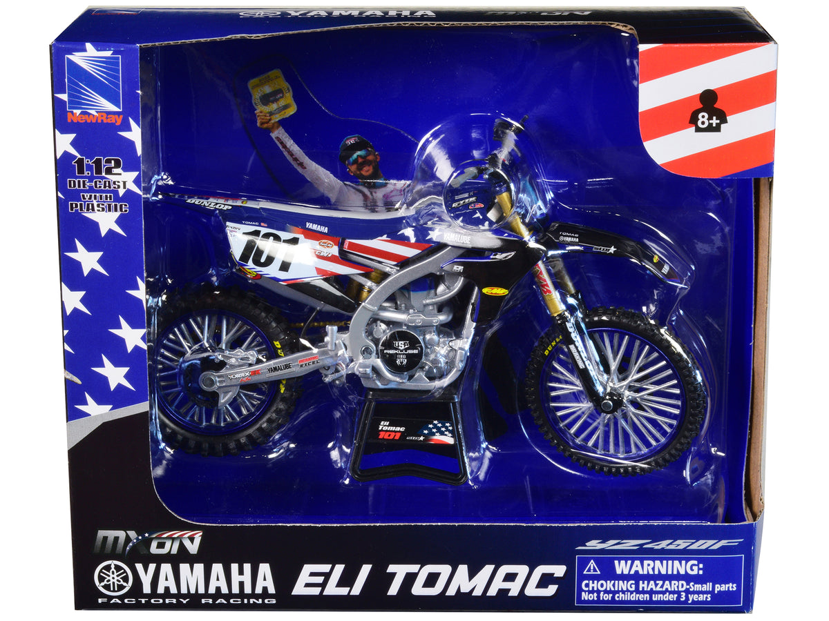 Yamaha YZ450F Dirt Bike Motorcycle #101 Eli Tomac American Flag Livery "Motocross of Nations" 1/12 Model