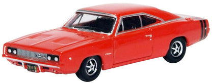 1968 Dodge Charger Bright Red with Black Stripes 1/87 (HO) Scale Diecast Model Car