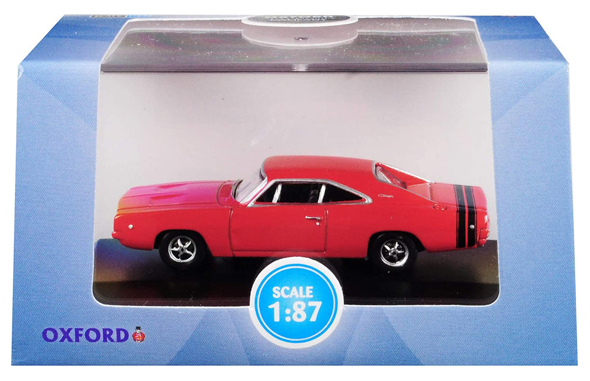 1968 Dodge Charger Bright Red with Black Stripes 1/87 (HO) Scale Diecast Model Car
