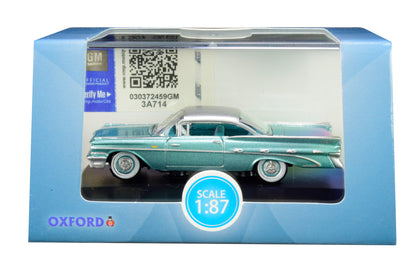 1959 Pontiac Bonneville Coupe Seaspray Green with Silver Top 1/87 (HO) Scale Diecast Model Car