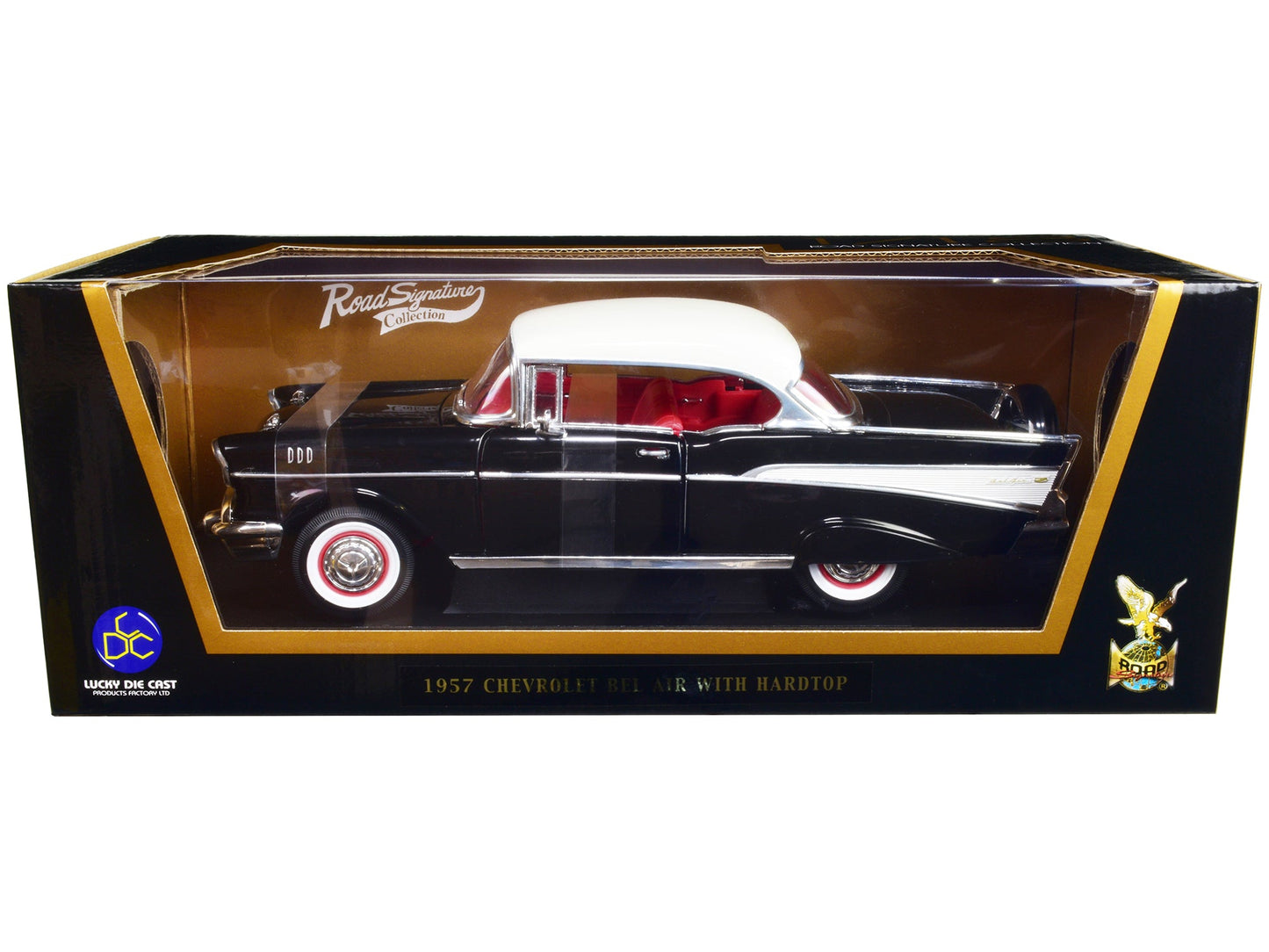 1957 Chevrolet Bel Air Hardtop Black with White Top and Red Interior 1/18 Diecast Model Car