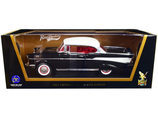 1957 Chevrolet Bel Air Hardtop Black with White Top and Red Interior 1/18 Diecast Model Car