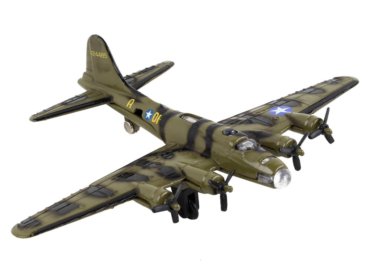 Boeing B-17 Flying Fortress Bomber Aircraft Olive Green Camouflage "United States Army Air Force" with Runway Section Diecast Model Airplane
