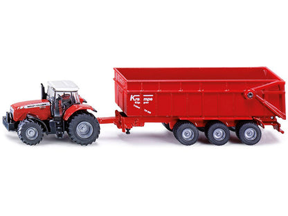 Massey Ferguson 8480 Dyna VT Tractor Red with Silver Top and Krampe Dump Trailer Red 1/87 (HO) Diecast Models