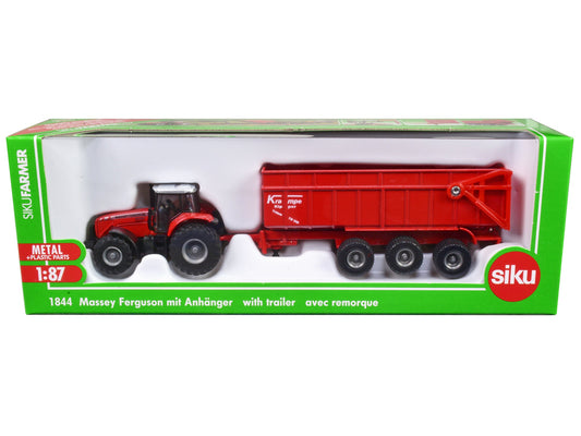 Massey Ferguson 8480 Dyna VT Tractor Red with Silver Top and Krampe Dump Trailer Red 1/87 (HO) Diecast Models