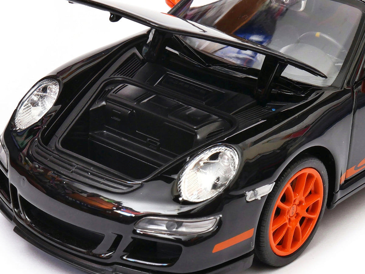 Porsche 911 (997) GT3 RS Black with Orange Accents 1/24-1/27 Diecast Model Car