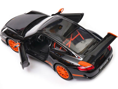 Porsche 911 (997) GT3 RS Black with Orange Accents 1/24-1/27 Diecast Model Car